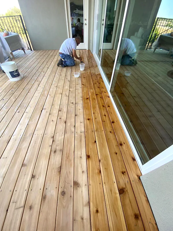 Close detail of stained deck boards on a Bee Cave residential deck